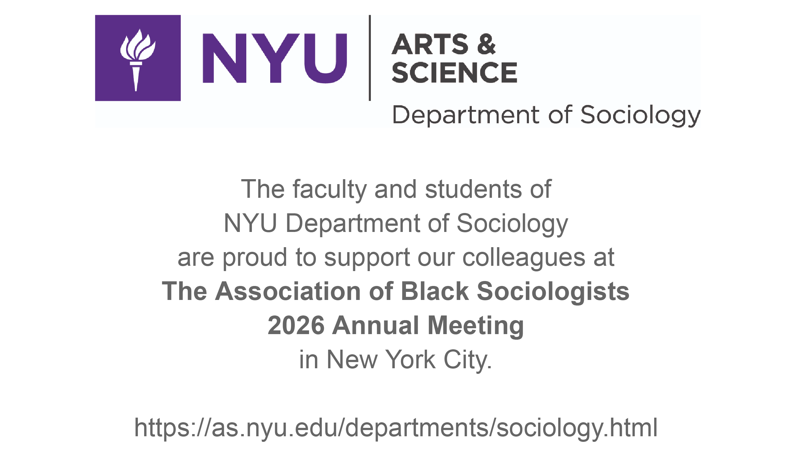 NYU Department of Sociology support the ABS annual meeting 2026.
